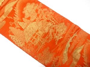 アンティーク　田舎風景模様織出し袋帯（材料）